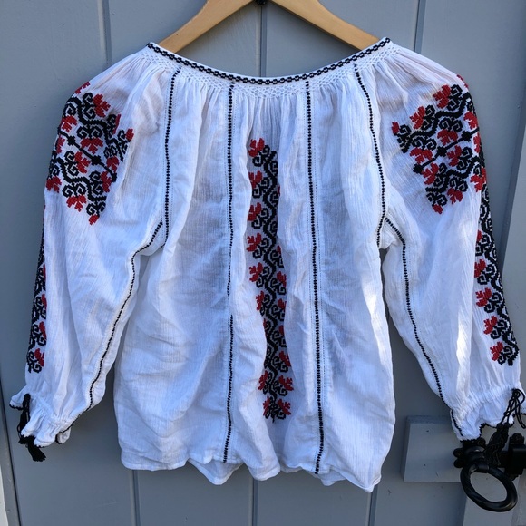 Ulla Johnson Blouse Peasant Embroidery Tassels 2 - Picture 7 of 8